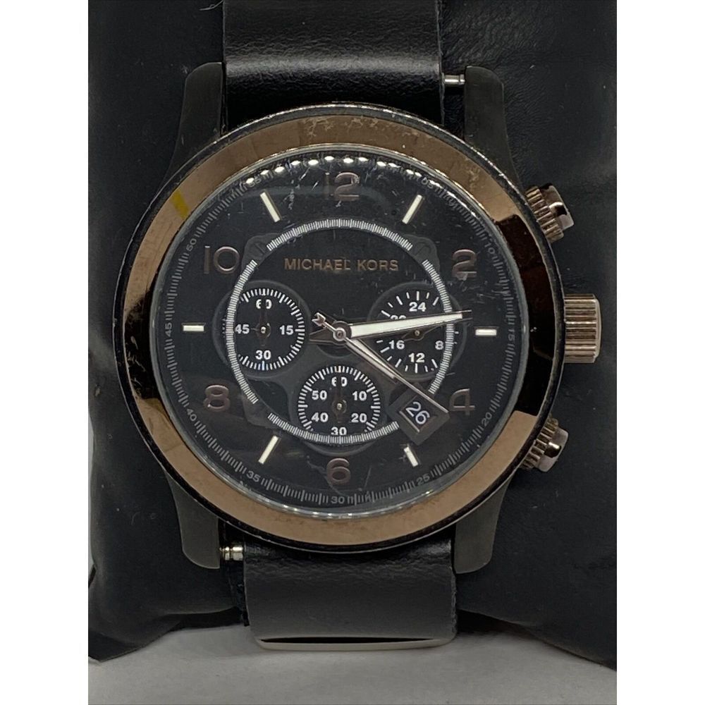 Michael Kors MK8266 Men's Black Leather Analog Dial Quartz Genuine Watch EY690 - Picture 2 of 12